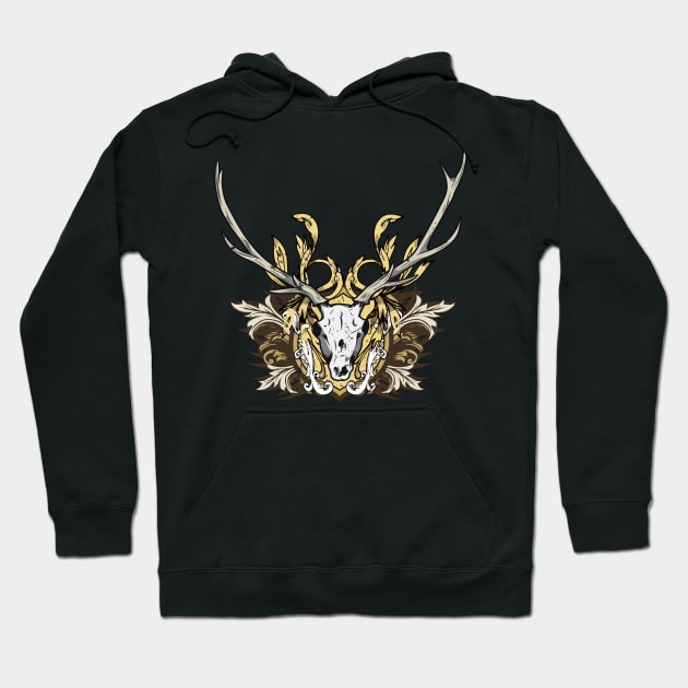 Deer Skull with Engraved Floral Hoodie by ddtk